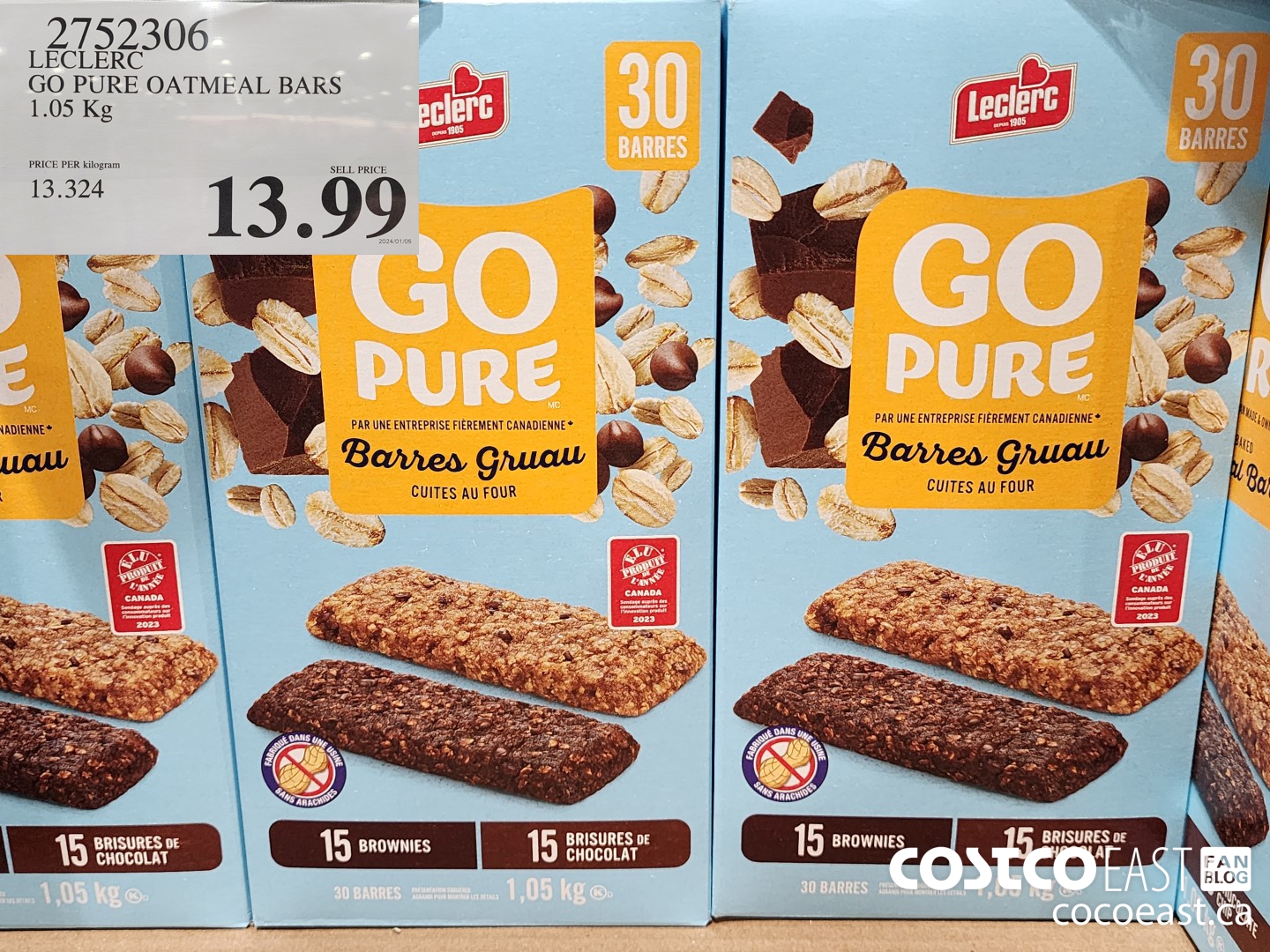 2752306 LECLERC GO PURE OATMEAL BARS 1.05 Kg $13.99