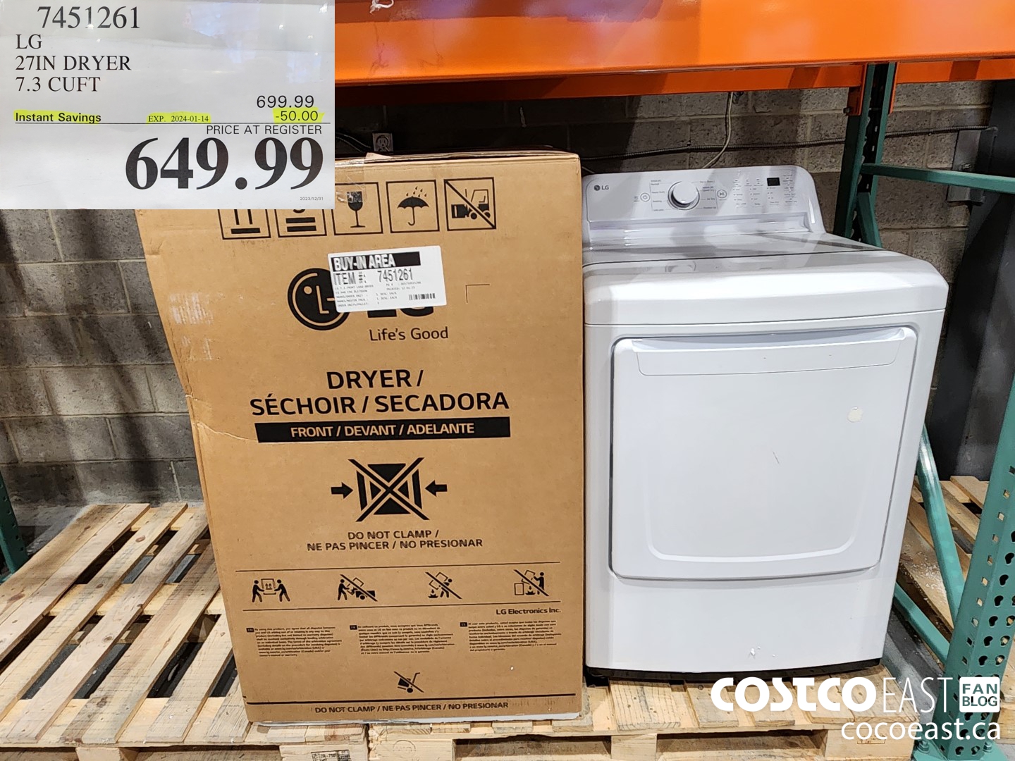 7451261 LG 27IN DRYER 7.3 CU.FT ($50.00 INSTANT SAVINGS EXPIRES ON 2024-01-14) $649.99