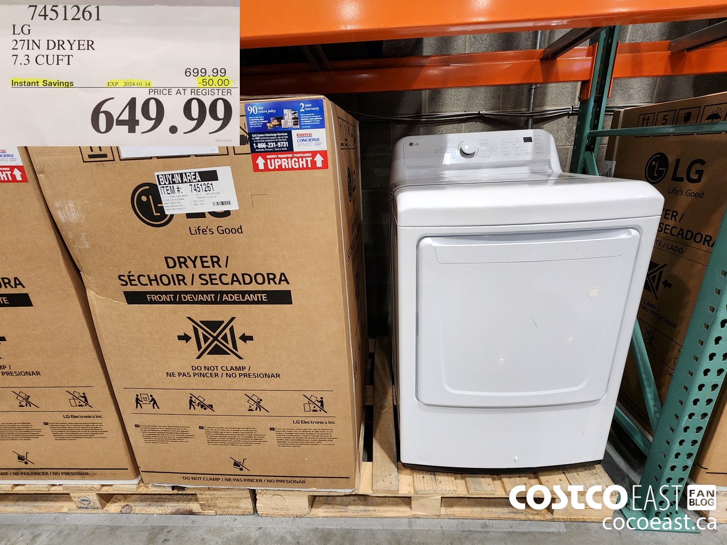 Costco Weekend Sales Jan 5th 7th 2024 Ontario Atlantic Canada   LG 27IN DRYER 73 CUFT  20240105 94037 