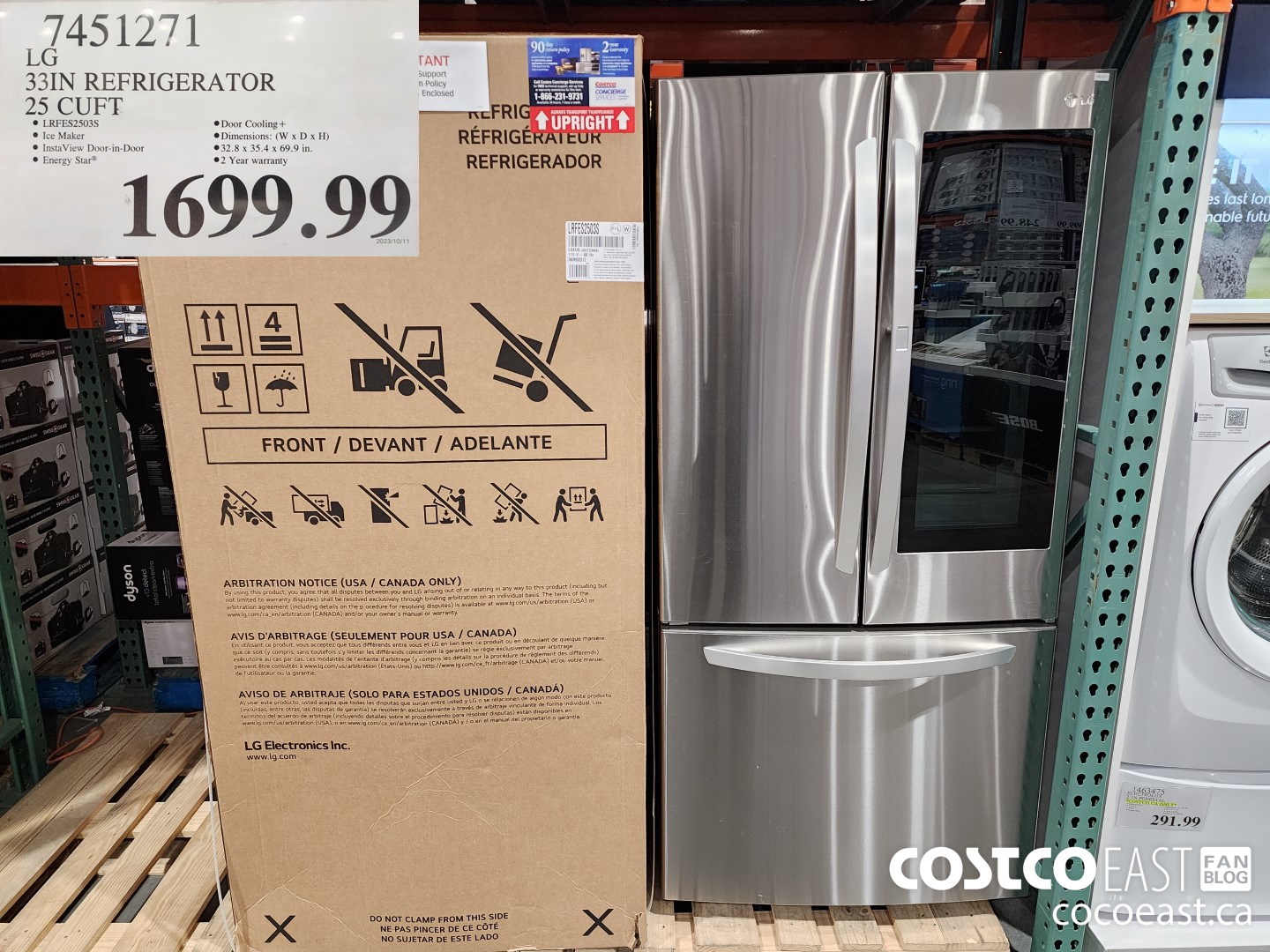 7451271 LG 33IN REFRIGERATOR 25 CUFT $1699.99