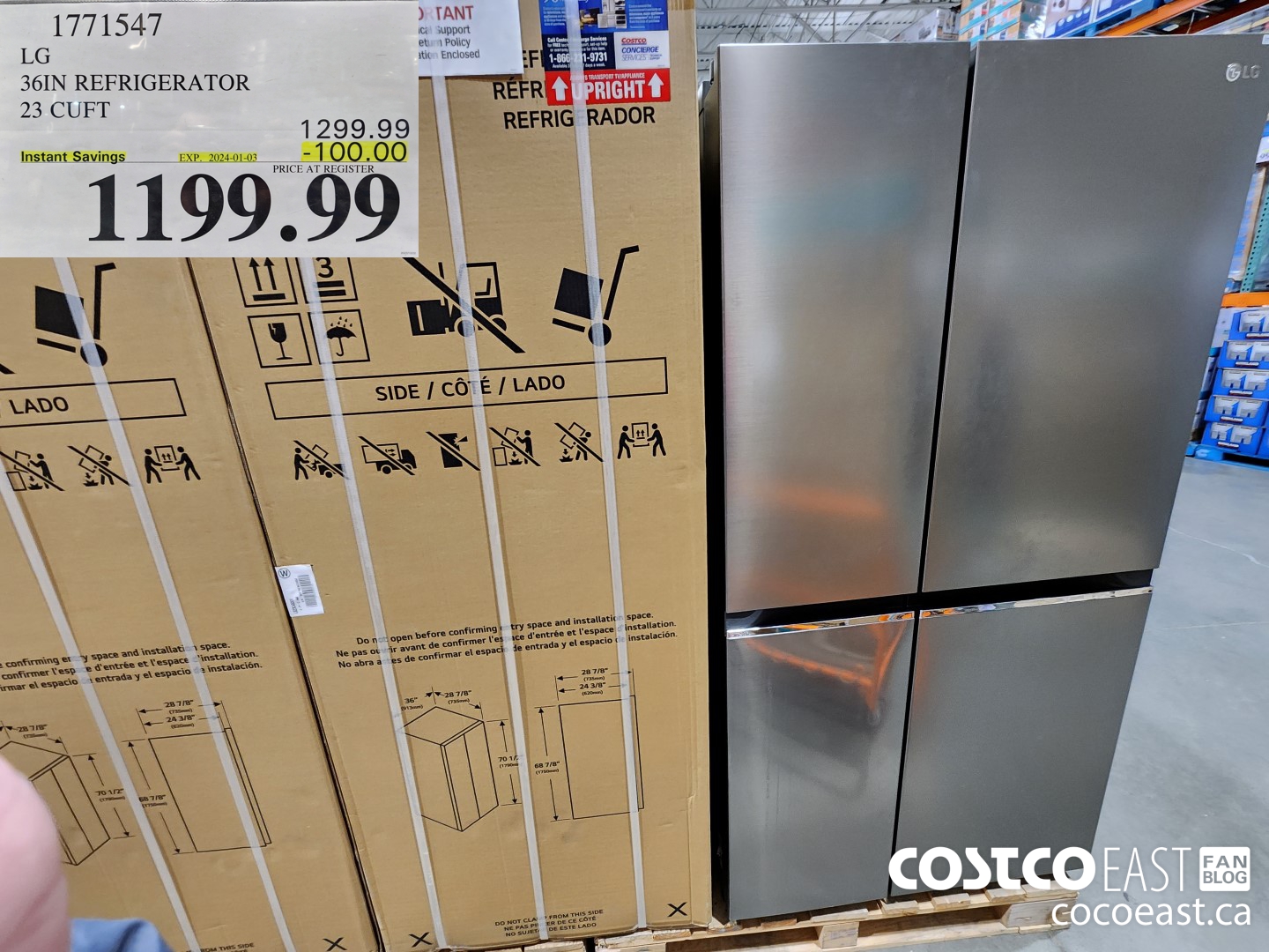 1771547 LG 36IN REFRIGERATOR 23 CUFT ($100.00 INSTANT SAVINGS EXPIRES ON 2024-01-03) $1199.99