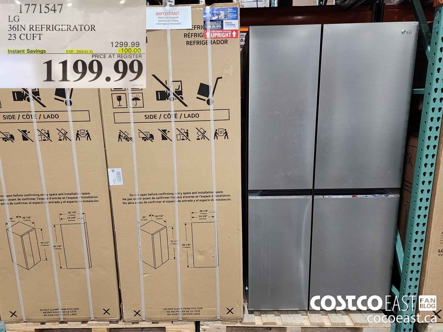 1771547 LG 36IN REFRIGERATOR 23 CUFT ($100.00 INSTANT SAVINGS EXPIRES ON 2024-01-31) $1199.99