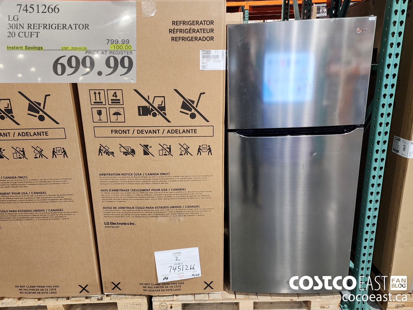 7451266 LG 30 IN. REFRIGERATOR 20 cuft ($100.00 INSTANT SAVINGS EXPIRES ON 2024-01-24) $699.99