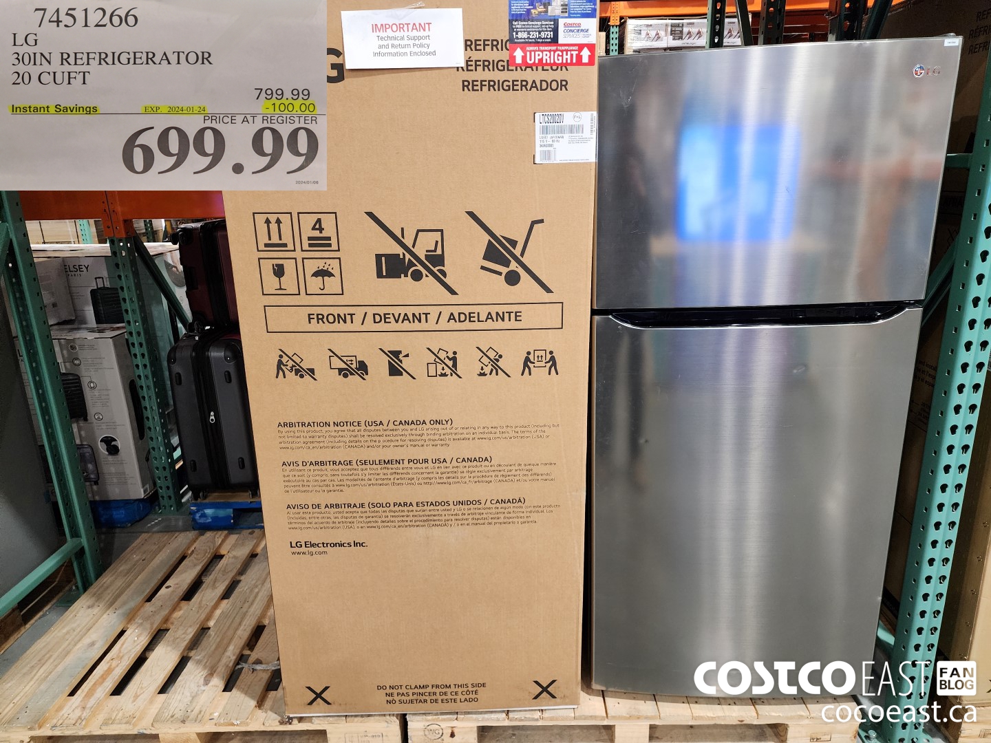 7451266 LG 30 IN. REFRIGERATOR 20 cuft ($100.00 INSTANT SAVINGS EXPIRES ON 2024-01-24) $699.99