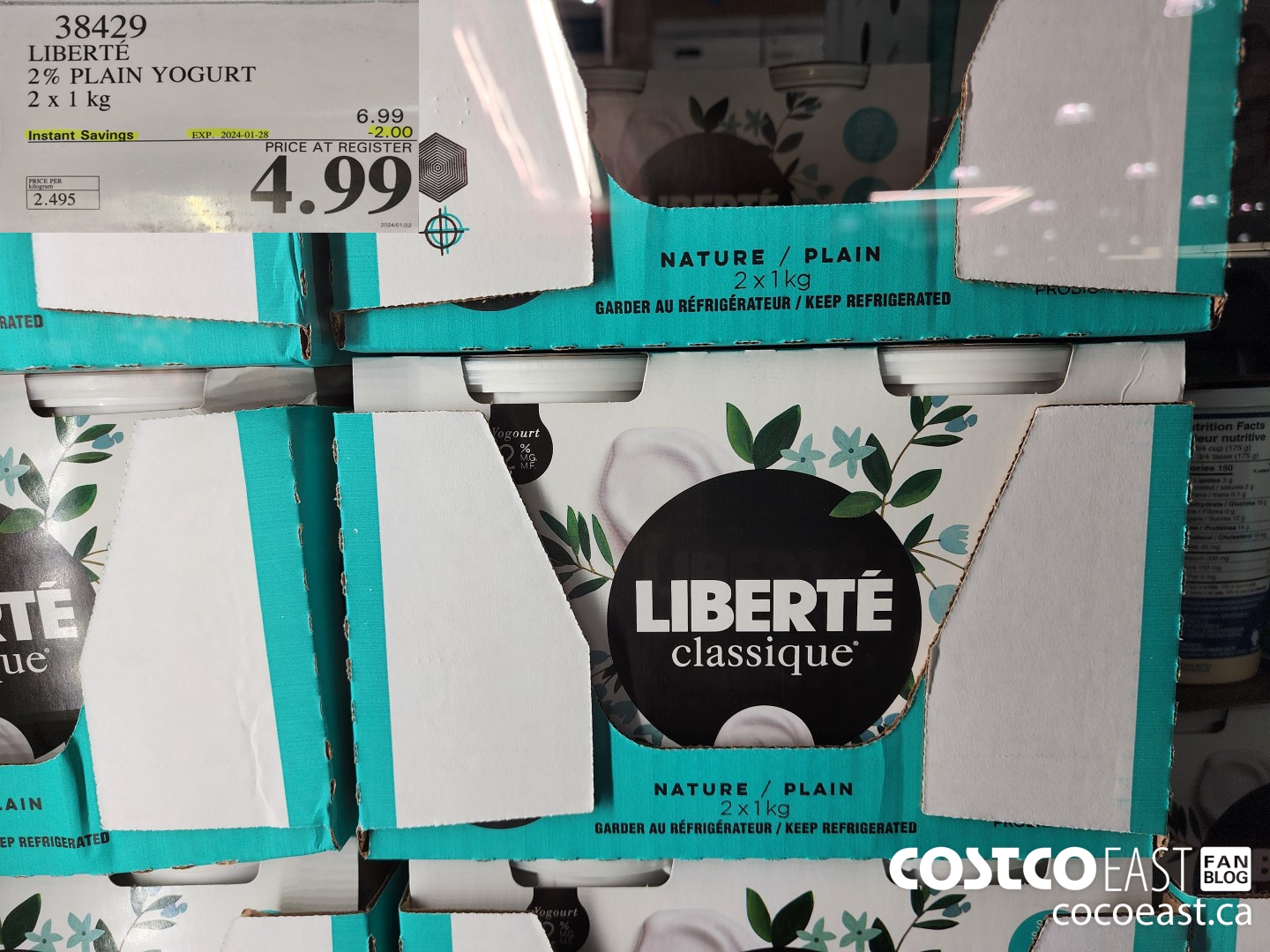 38429 LIBERTE 2% PLAIN YOGURT 2 X 1KG ($2.00 INSTANT SAVINGS EXPIRES ON 2024-01-28) $4.99