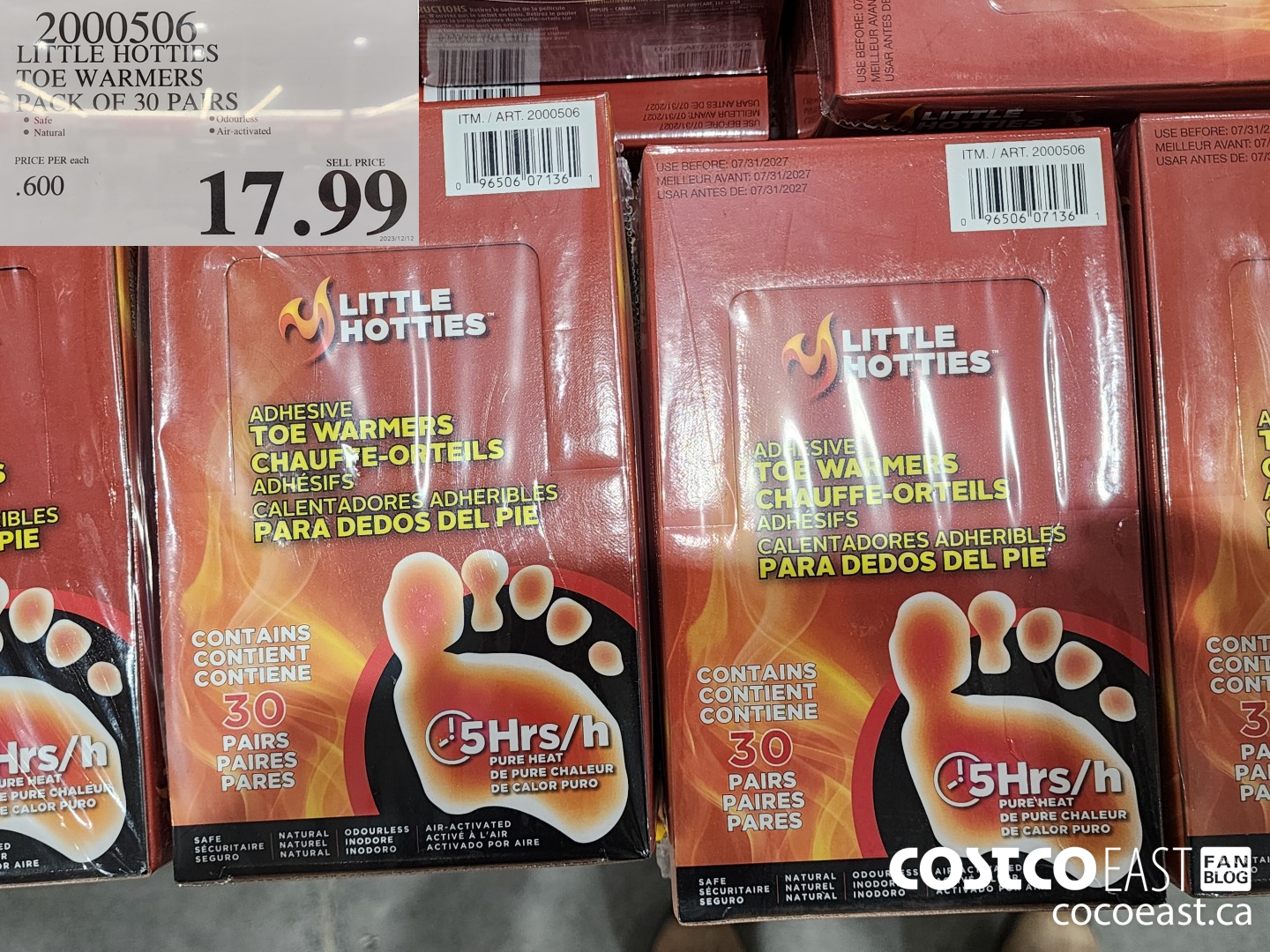 2000506 LITTLE HOTTIES TOE WARMERS PACK OF 30 PAIRS $17.99