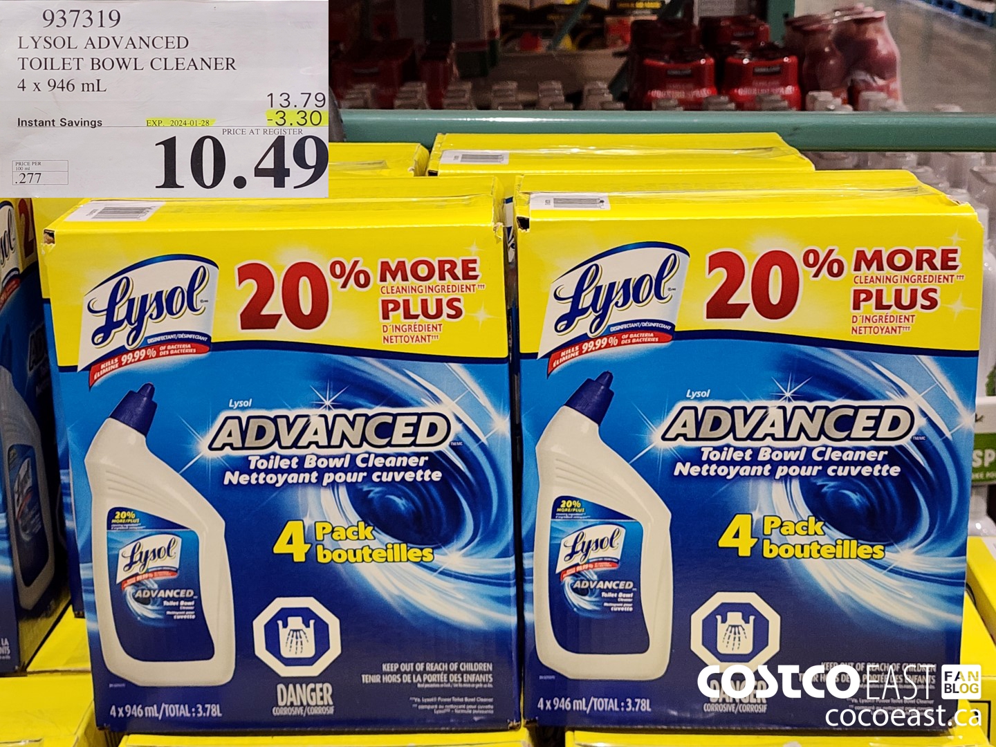 937319 LYSOL ADVANCED TOILET BOWL CLEANER 4 X 946 ML ($3.30 INSTANT SAVINGS EXPIRES ON 2024-01-28) $10.49