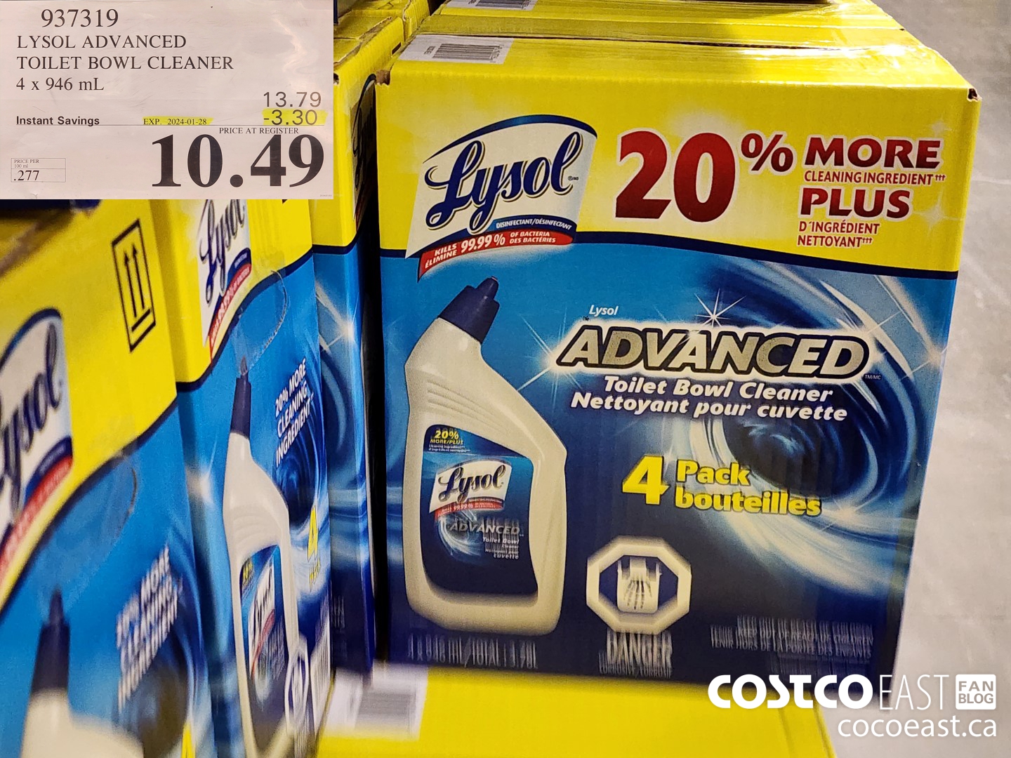 937319 LYSOL ADVANCED TOILET BOWL CLEANER 4 X 946 ML ($3.30 INSTANT SAVINGS EXPIRES ON 2024-01-28) $10.49