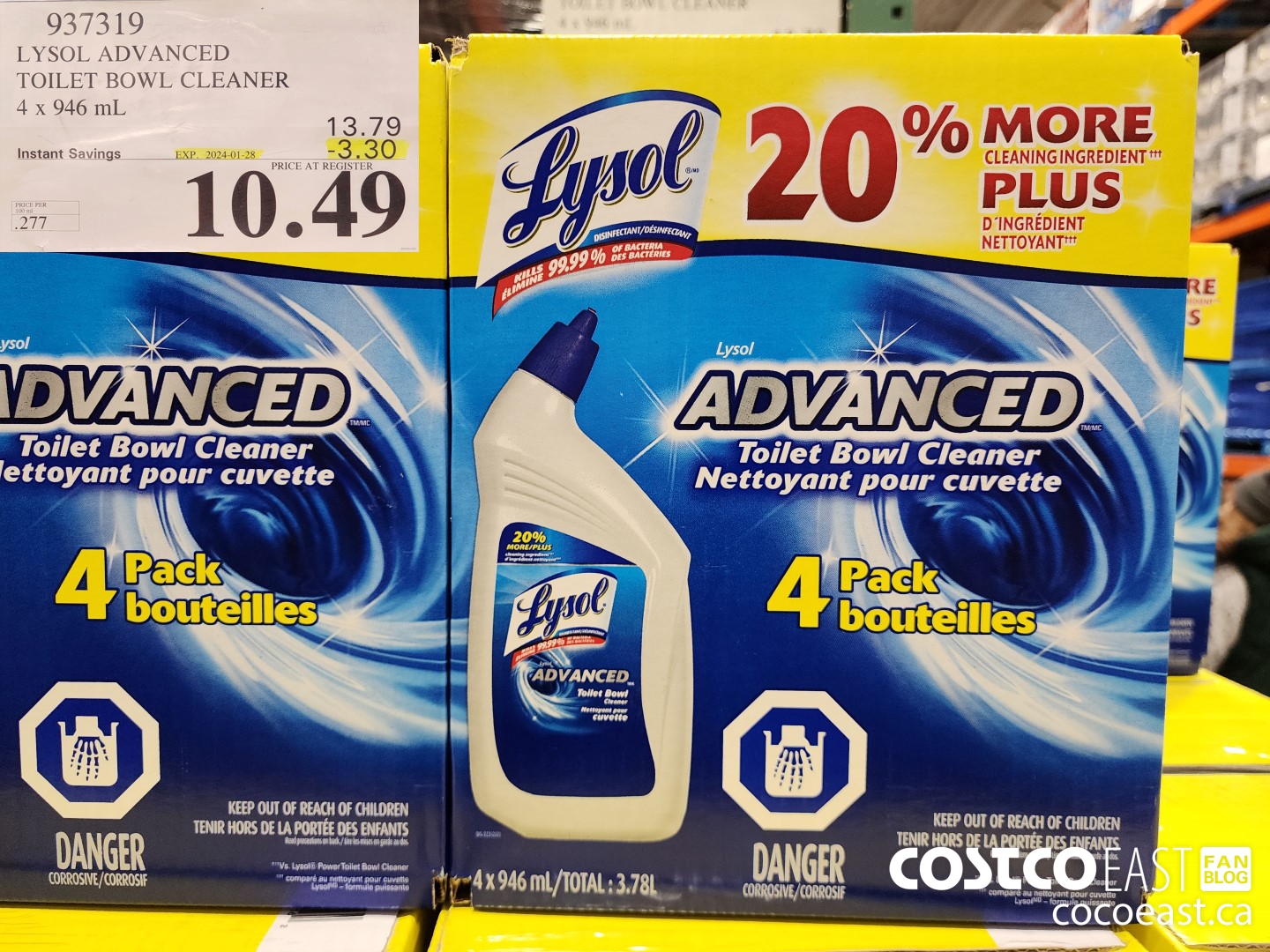 937319 LYSOL ADVANCED TOILET BOWL CLEANER 4 X 946 ML ($3.30 INSTANT SAVINGS EXPIRES ON 2024-01-28) $10.49