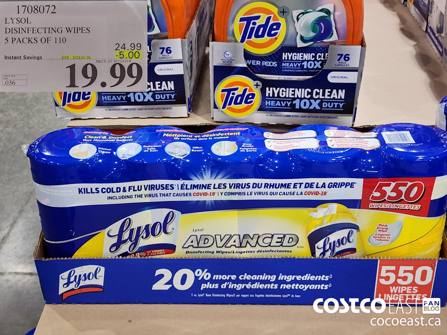 1708072 LYSOL DISINFECTING WIPES 5 PACKS OF 110 ($5.00 INSTANT SAVINGS EXPIRES ON 2024-01-28) $19.99