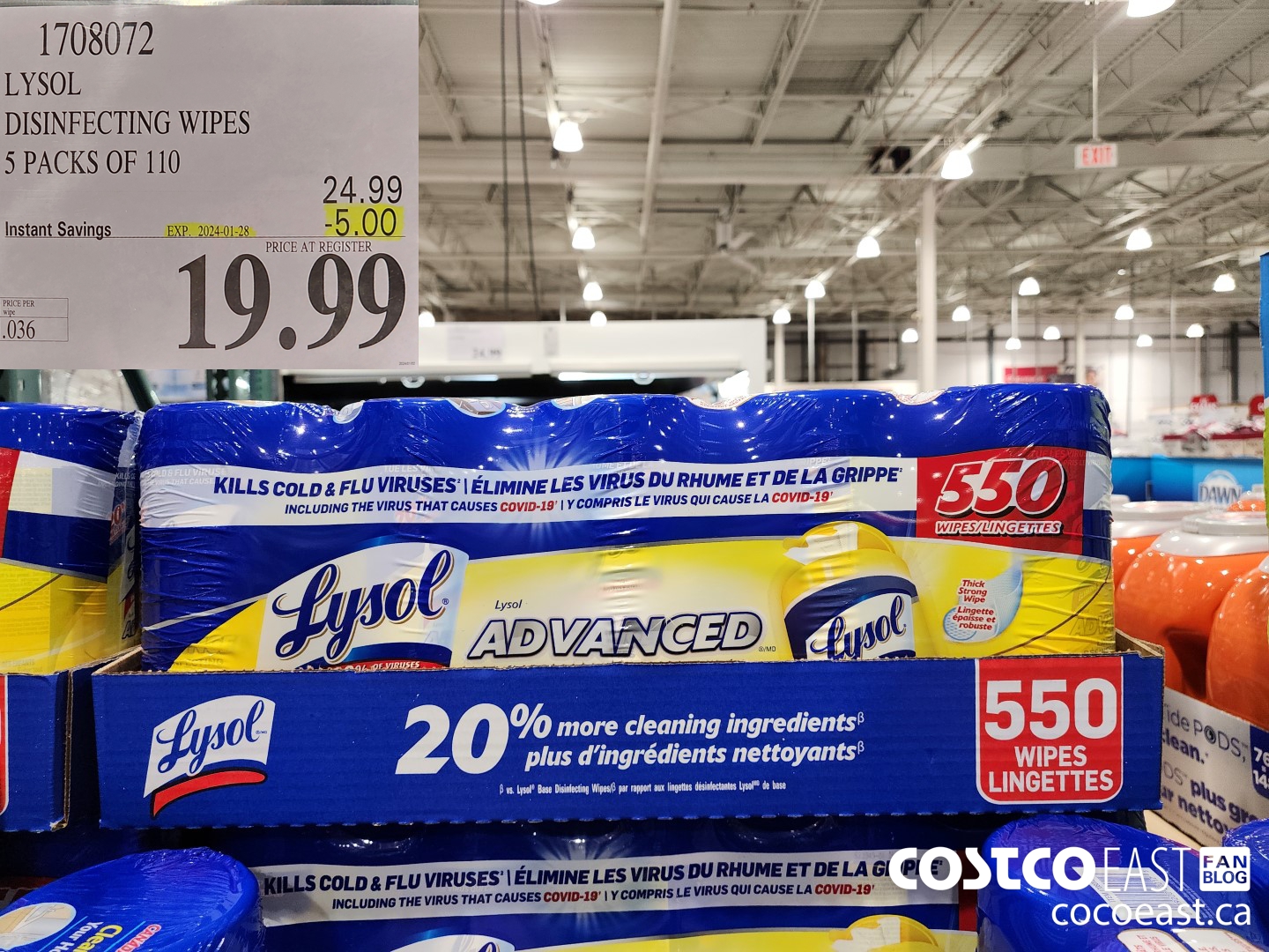 1708072 LYSOL DISINFECTING WIPES 5 PACKS OF 110 ($5.00 INSTANT SAVINGS EXPIRES ON 2024-01-28) $19.99
