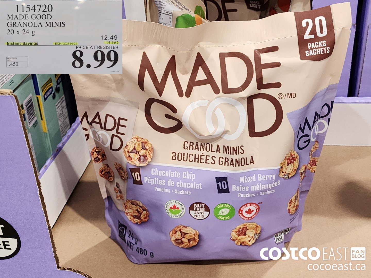 1154720 MADE GOOD GRANOLA BITES 20 X 24 G ($3.50 INSTANT SAVINGS EXPIRES ON 2024-01-21) $8.99