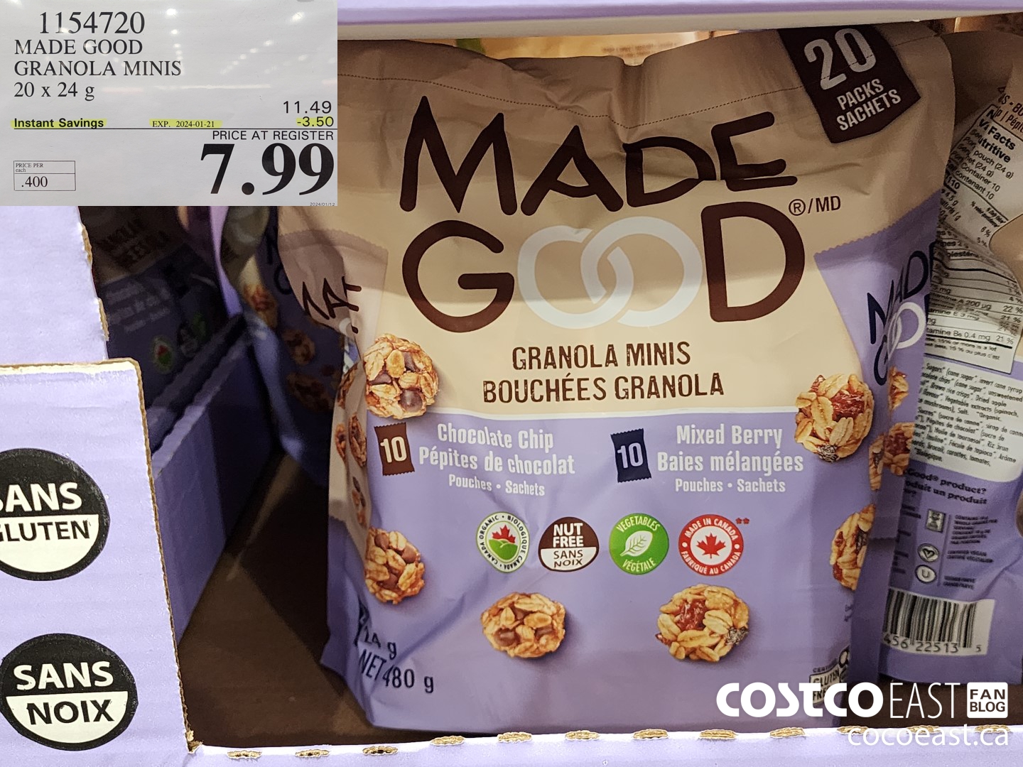 1154720 MADE GOOD GRANOLA MINIS 20 X 24 G ($3.50 INSTANT SAVINGS EXPIRES ON 2024-01-21) $8.99