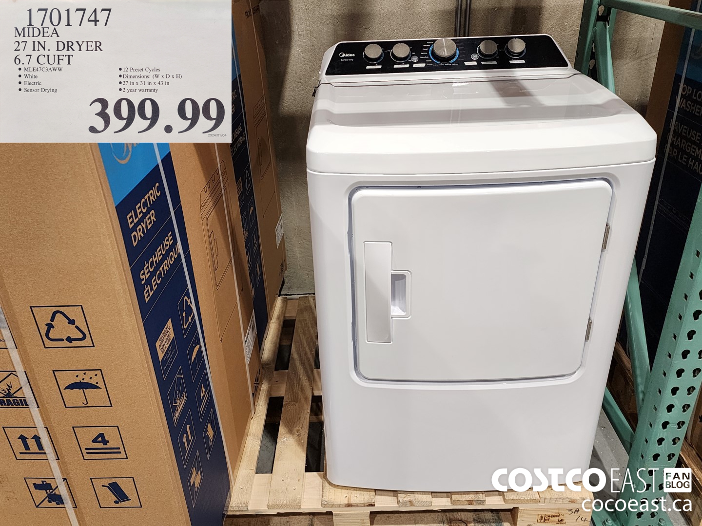 1701747 MIDEA 27 IN. DRYER 6.7 CUFT $399.99