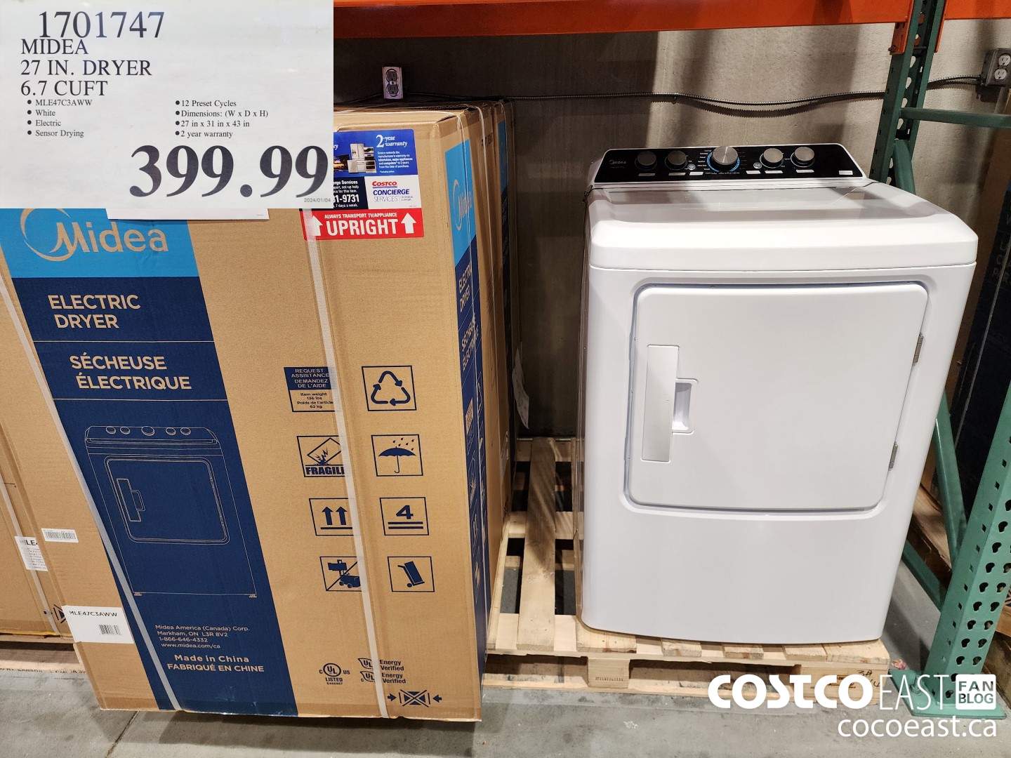 1701747 MIDEA 27 IN. DRYER 6.7 CUFT $399.99