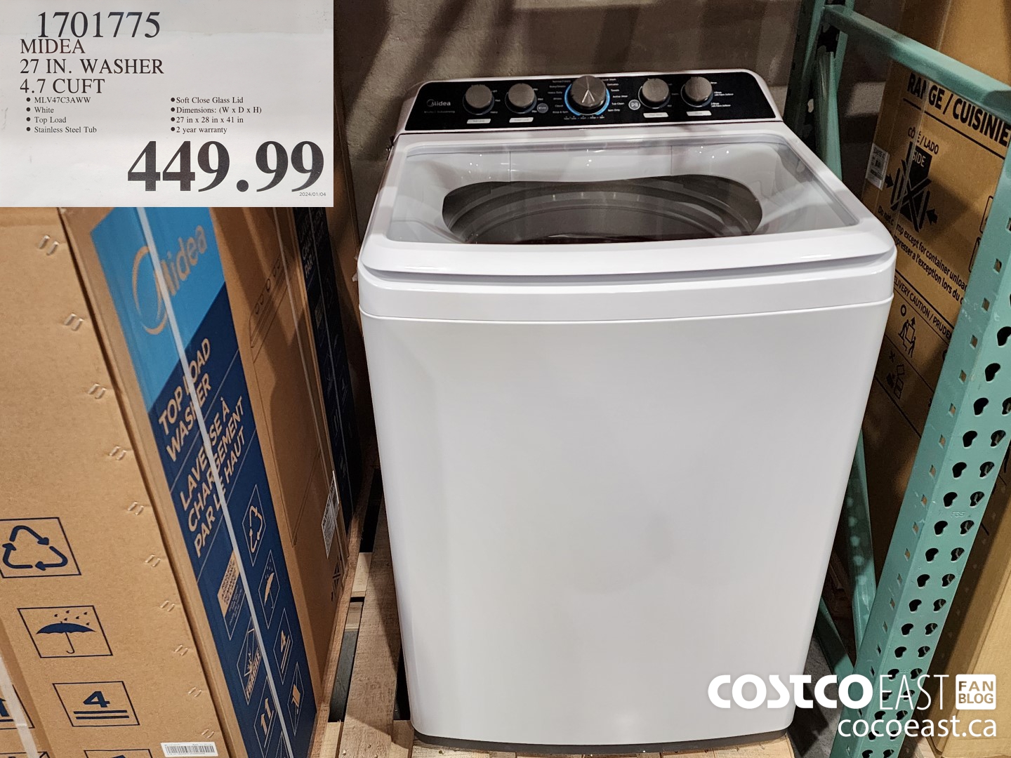 1701775 MIDEA 27 IN. WASHER 4.7 CUFT $449.99