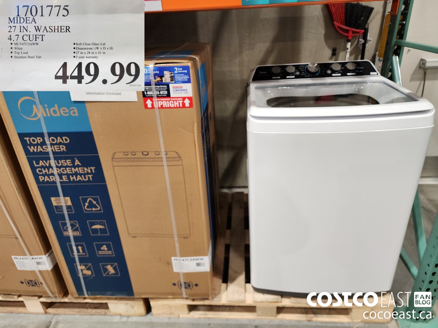 1701775 MIDEA 27 IN. WASHER 4.7 CUFT $449.99