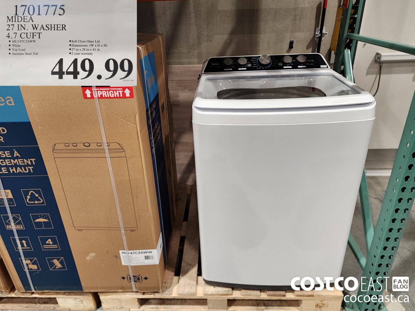 1701775 MIDEA 27 IN. WASHER 4.7 CUFT $449.99