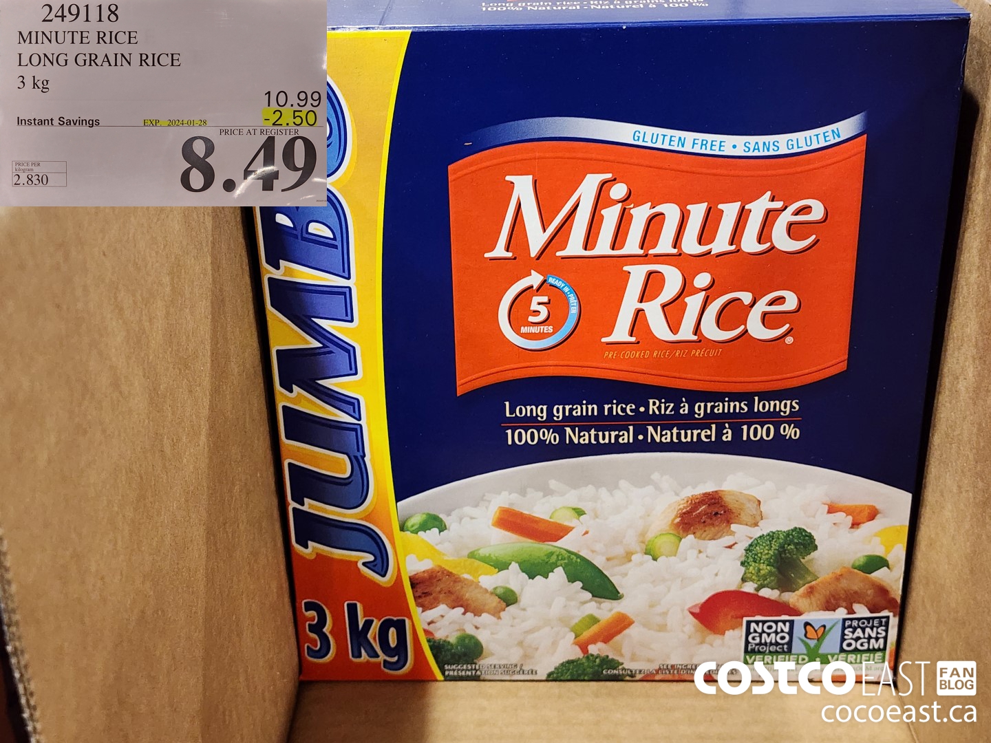 249118 MINUTE RICE LONG GRAIN RICE 3 KG ($2.50 INSTANT SAVINGS EXPIRES ON 2024-01-28) $8.49