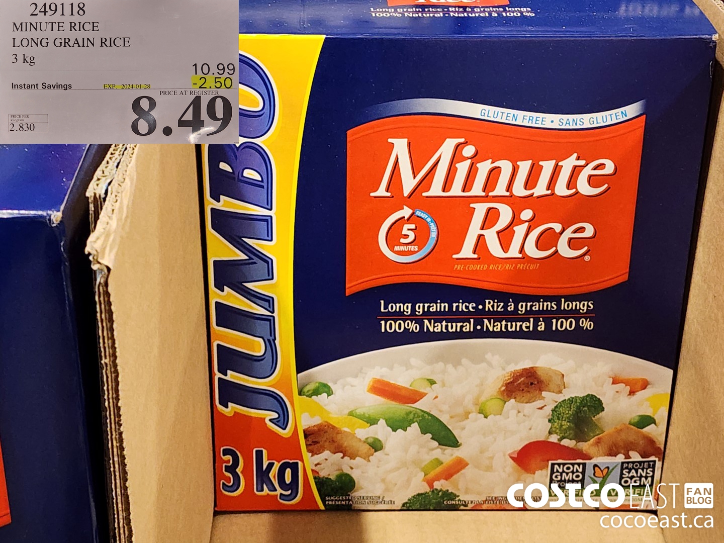 249118 MINUTE RICE LONG GRAIN RICE 3 KG ($2.50 INSTANT SAVINGS EXPIRES ON 2024-01-28) $8.49