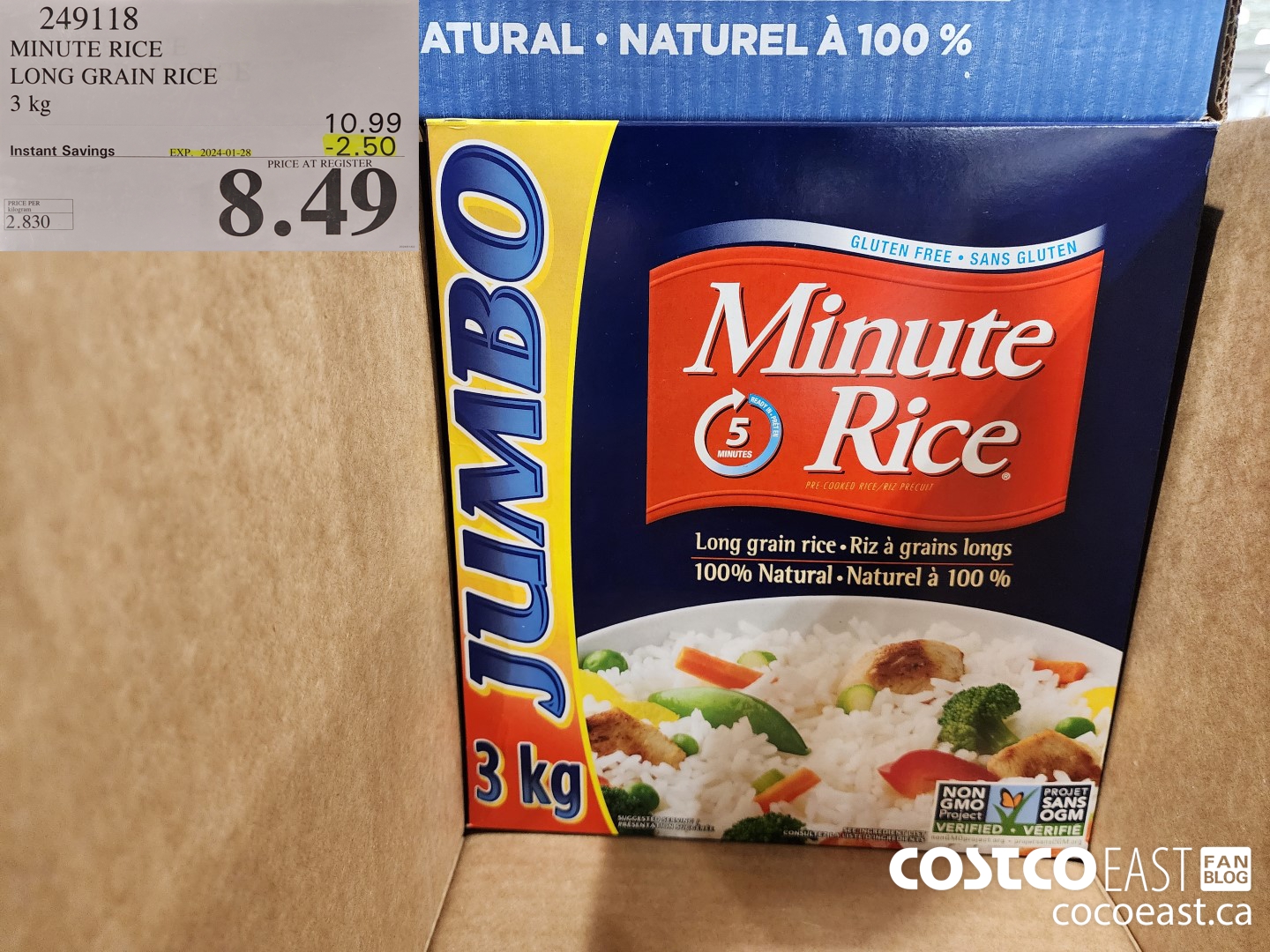 249118 MINUTE RICE LONG GRAIN RICE 3 KG ($2.50 INSTANT SAVINGS EXPIRES ON 2024-01-28) $8.49