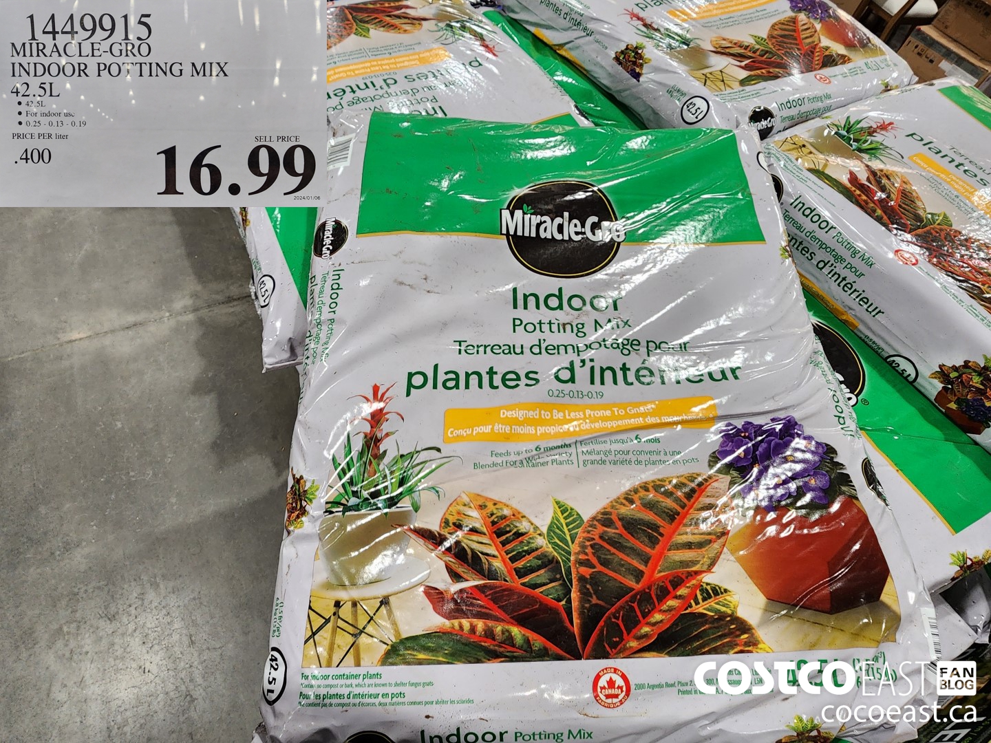1449915 MIRACLE-GRO INDOOR POTTING MIX 42.5 L $16.99