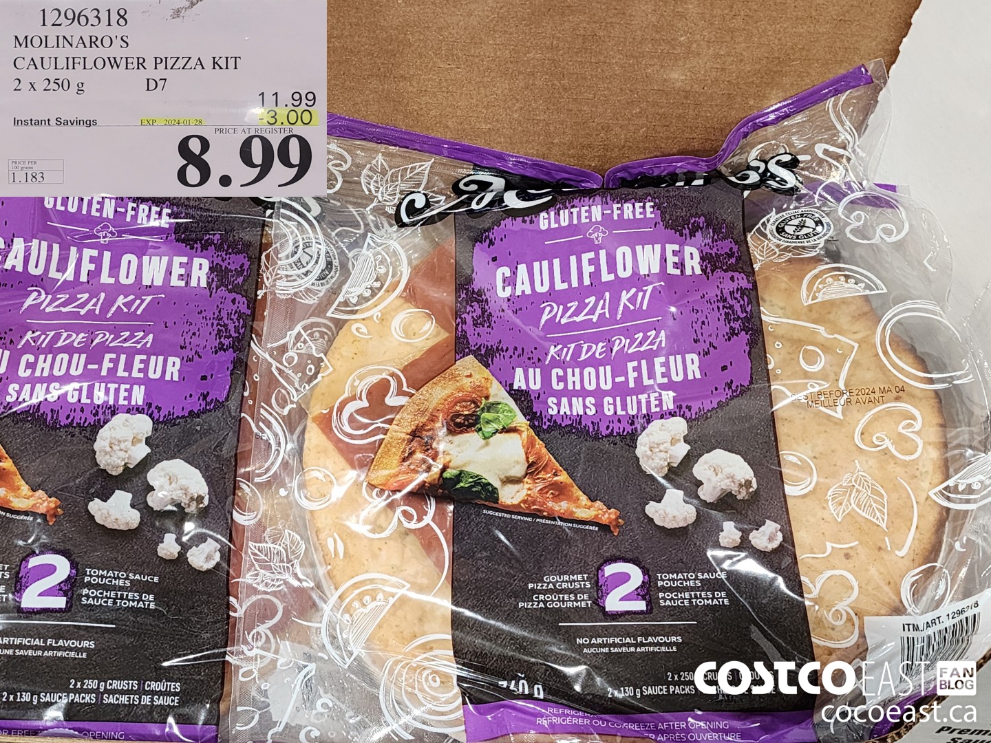 1296318 MOLINARO'S CAULIFLOWER PIZZA KIT 2 X 250 g ($3.00 INSTANT SAVINGS EXPIRES ON 2024-01-28) $8.99