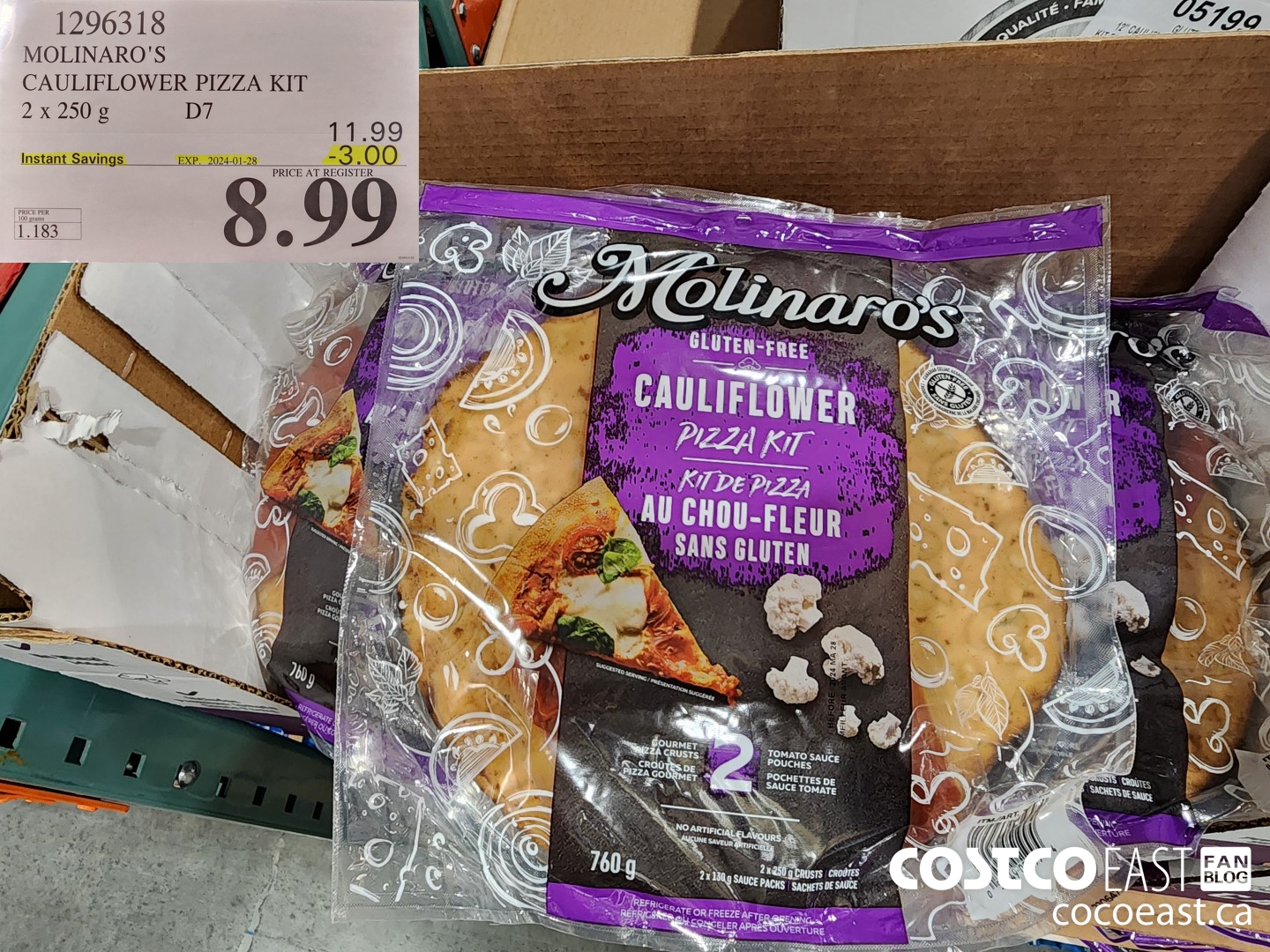 1296318 MOLINARO'S CAULIFLOWER PIZZA KIT 2 X 250 g ($3.00 INSTANT SAVINGS EXPIRES ON 2024-01-28) $8.99