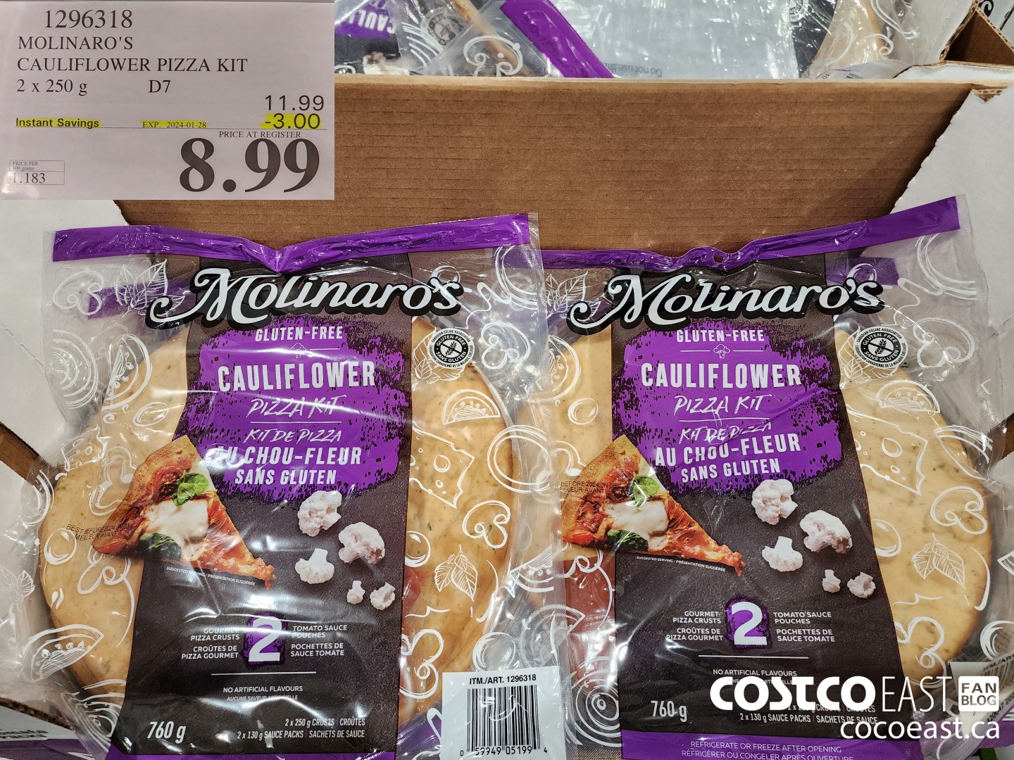 1296318 MOLINARO'S CAULIFLOWER PIZZA KIT 2 X 250 g ($3.00 INSTANT SAVINGS EXPIRES ON 2024-01-28) $8.99