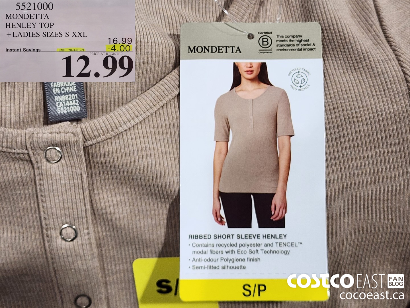 5521000 MONDETTA HENLEY TOP +LADIES SIZES S-XXL ($4.00 INSTANT SAVINGS EXPIRES ON 2024-01-21) $12.99
