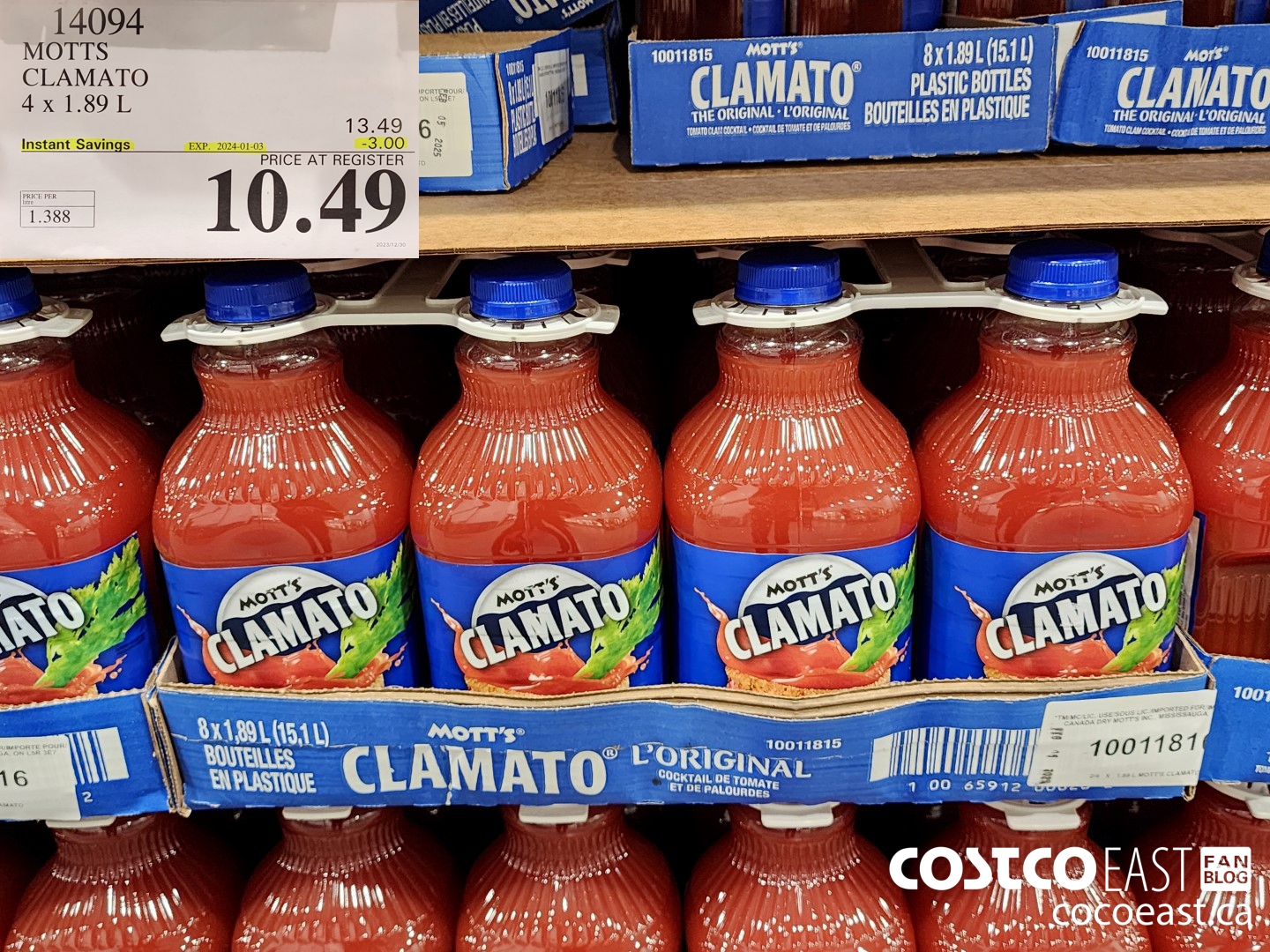 14094 MOTTS CLAMATO 4 x 1.89L ($3.00 INSTANT SAVINGS EXPIRES ON 2024-01-03) $10.49