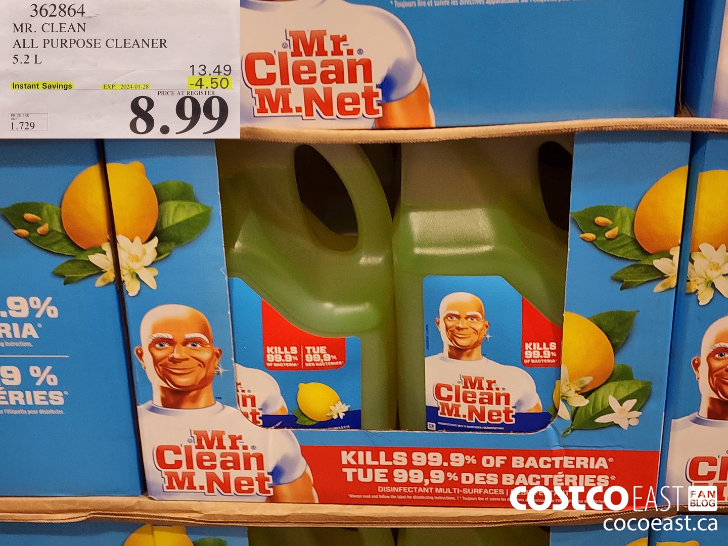 362864 MR. CLEAN ALL PURPOSE CLEANER 5.2 L ($4.50 INSTANT SAVINGS EXPIRES ON 2024-01-28) $8.99