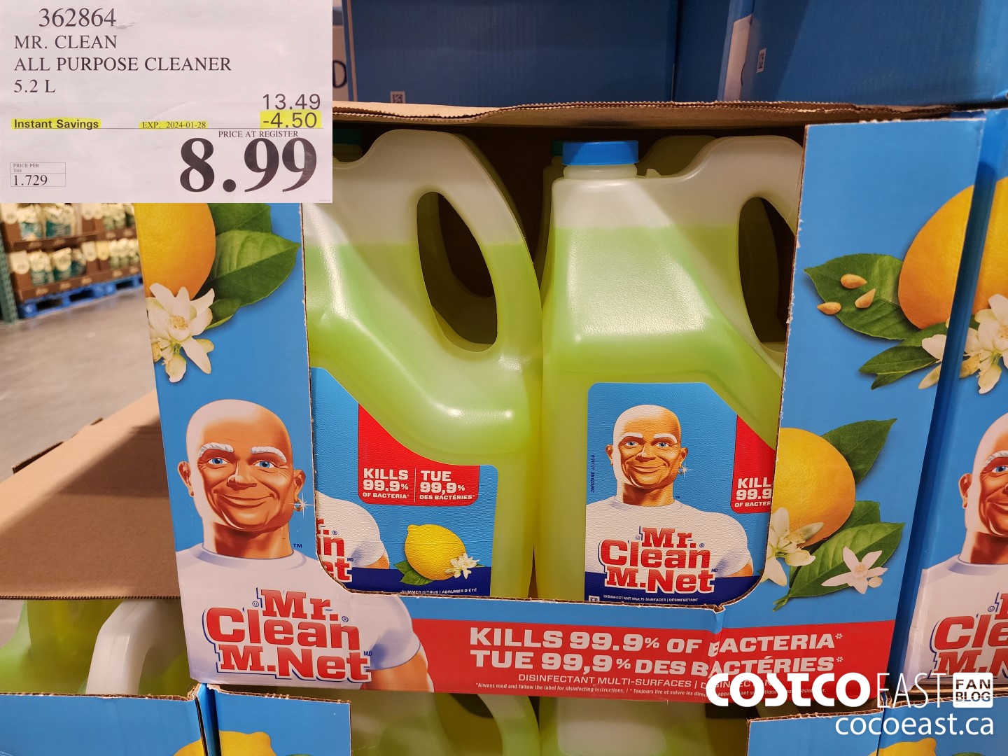 362864 MR. CLEAN ALL PURPOSE CLEANER 5.2 L ($4.50 INSTANT SAVINGS EXPIRES ON 2024-01-28) $8.99