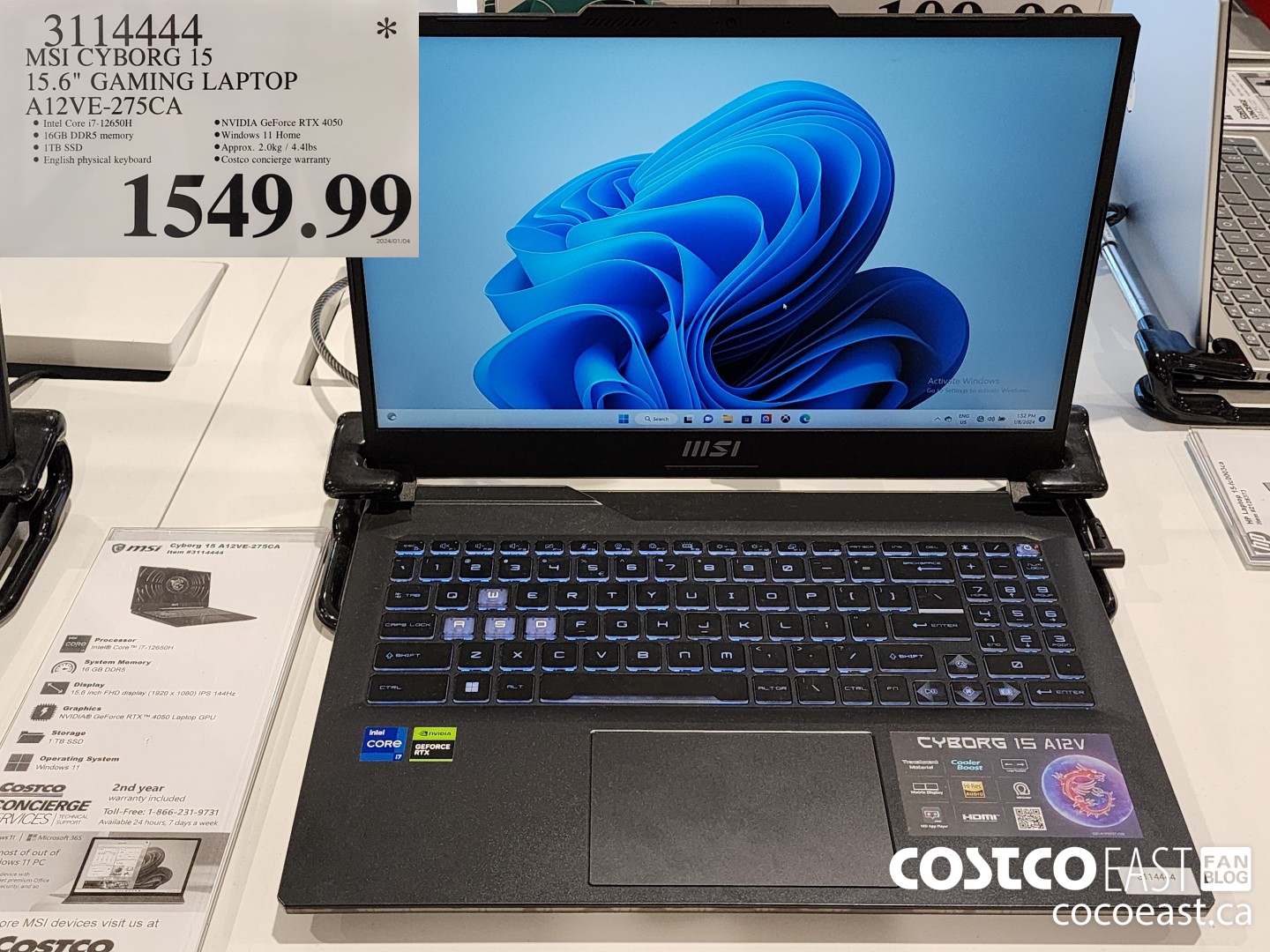 3114444 MSI CYBORG 15 15.6' GAMING LAPTOP A12VE-275CA $1549.99