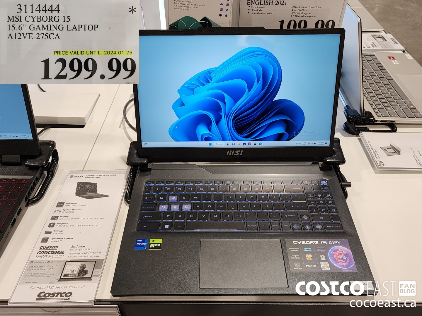 3114444 MSI CYBORG 15 15.6' GAMING LAPTOP A12VE-275CA $1299.99