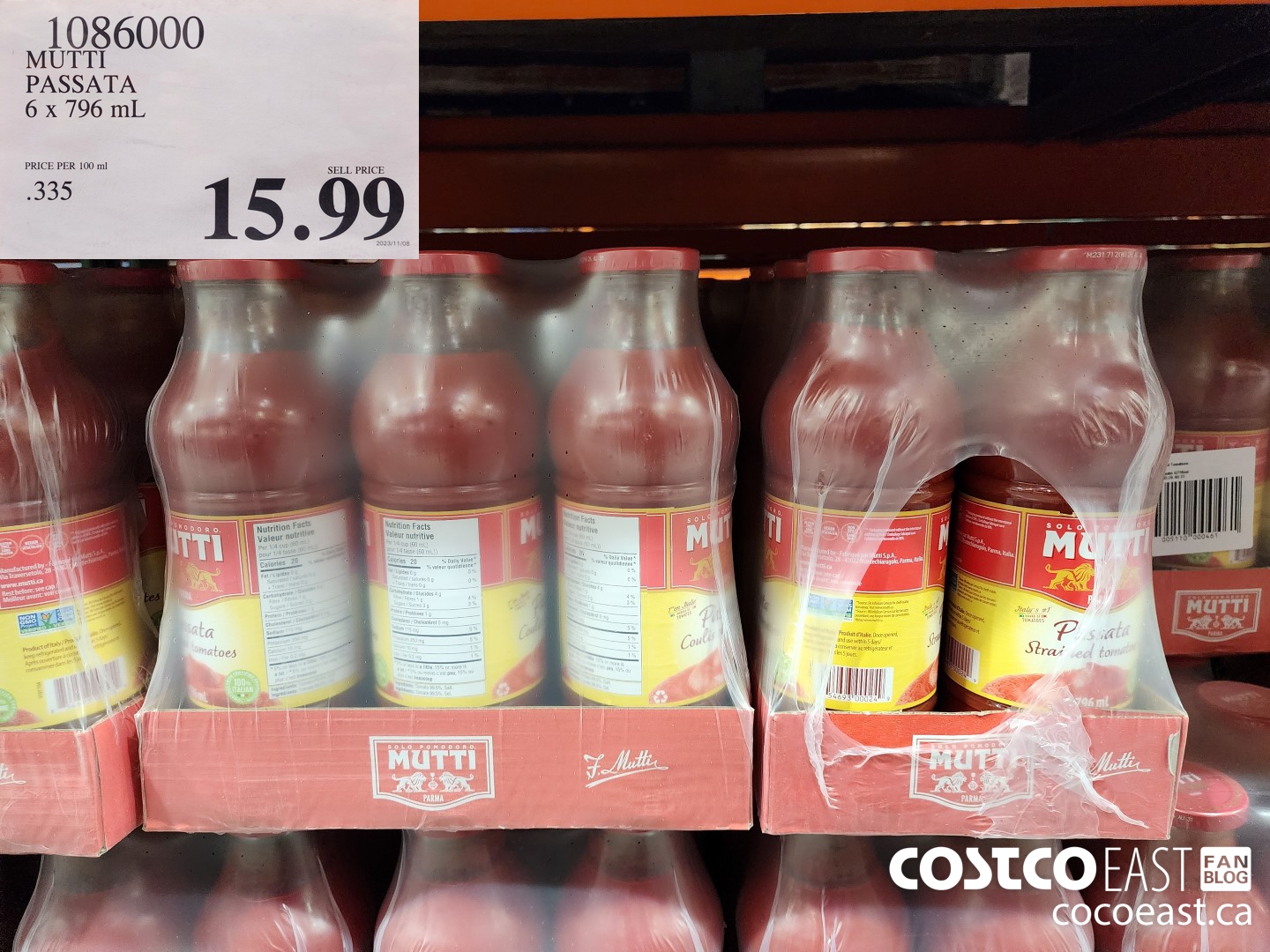1086000 MUTTI MUTTI PASSATA 6 X 796 ML $15.99