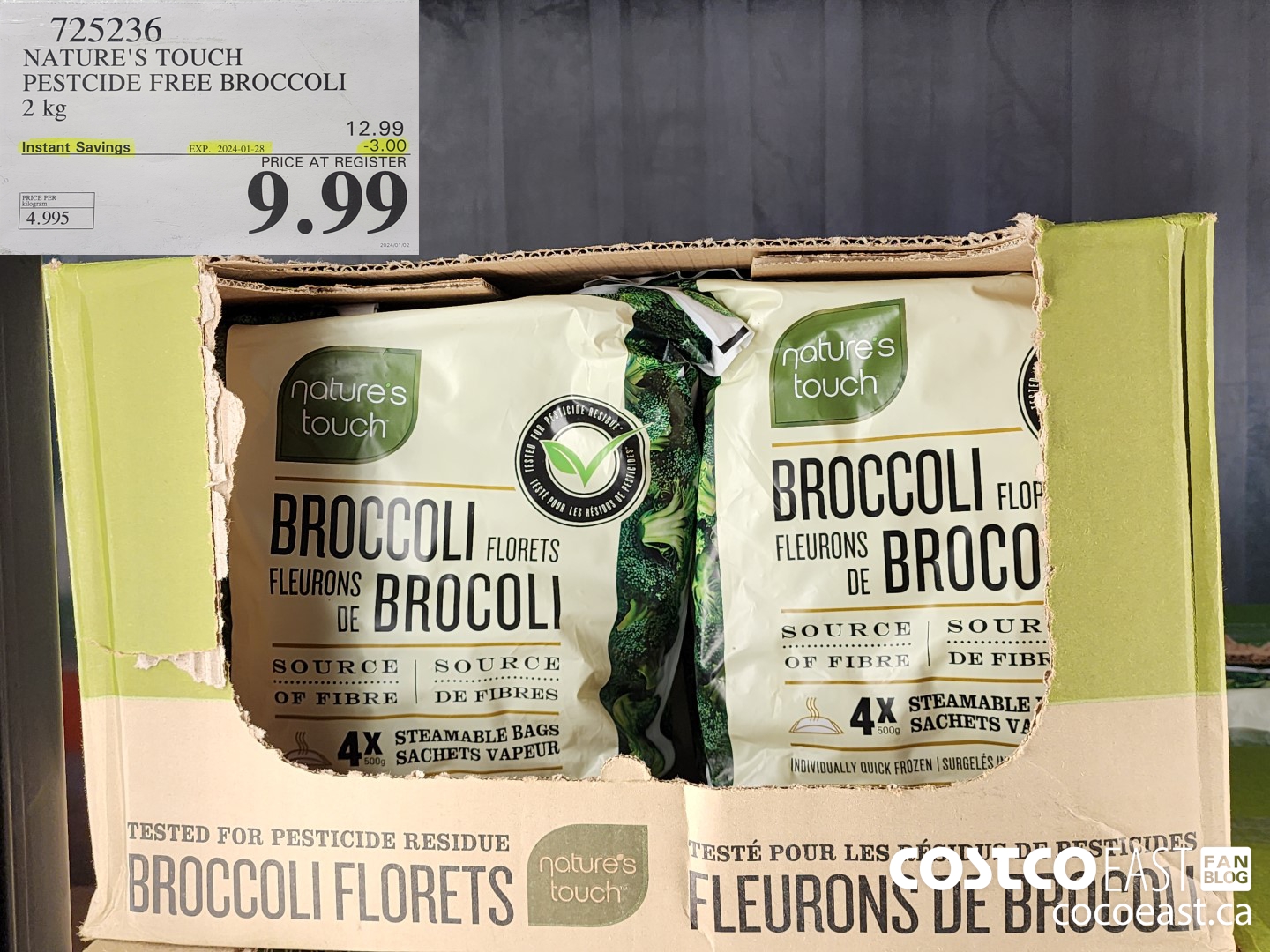 725236 NATURE'S TOUCH PESTICIDE FREE BROCCOLI 2KG ($3.00 INSTANT SAVINGS EXPIRES ON 2024-01-28) $9.99