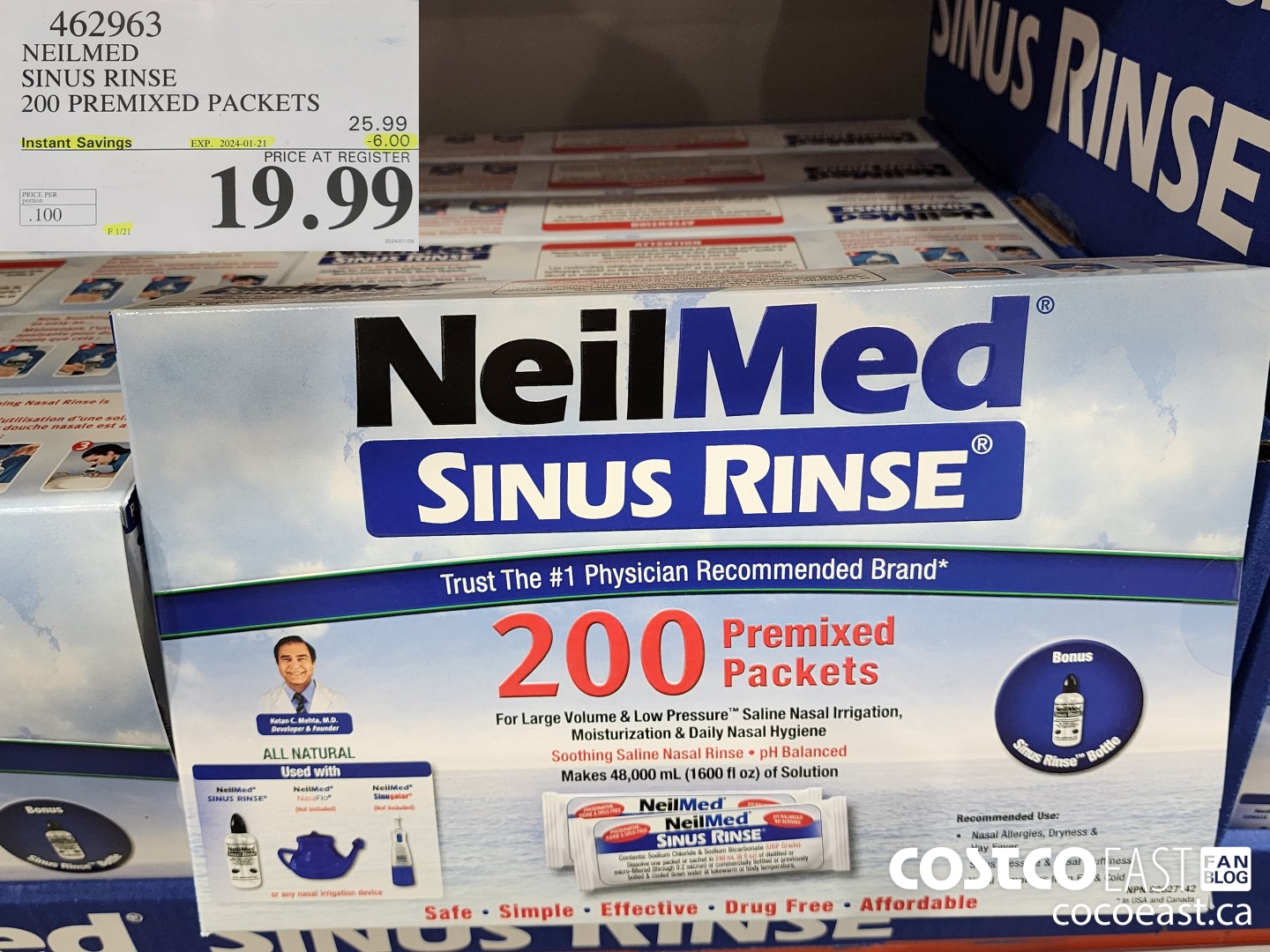 462963 NEILMED SINUS RINSE 200 PREMIXED PACKETS ($6.00 INSTANT SAVINGS EXPIRES ON 2024-01-21) $19.99