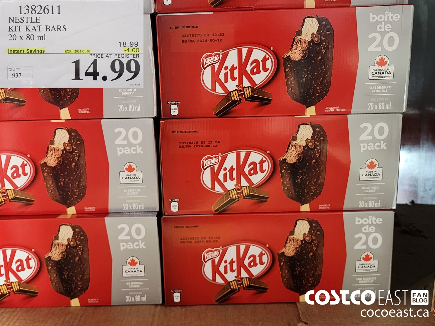1382611 NESTLE KIT KAT BARS 20 x 80ml ($4.00 INSTANT SAVINGS EXPIRES ON 2024-01-07) $14.99