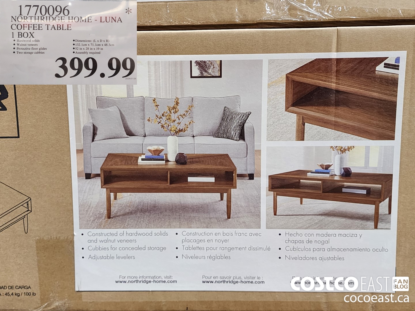 1770096 NORTHRIDGE HOME - LUNA COFFEE TABLE 1 BOX $399.99