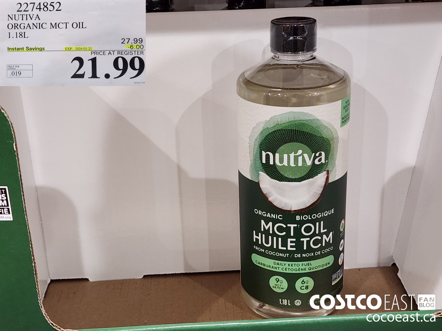 2274852 NUTIVA ORGANIC MCT OIL 1.18L ($6.00 INSTANT SAVINGS EXPIRES ON 2024-01-21) $21.99