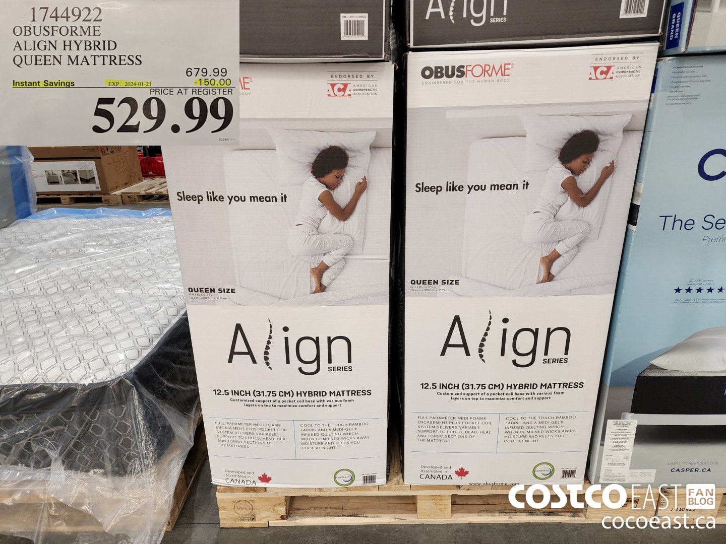 1744922 OBUSFORME ALIGN HYBRID QUEEN MATTRESS ($150.00 INSTANT SAVINGS EXPIRES ON 2024-01-21) $529.99