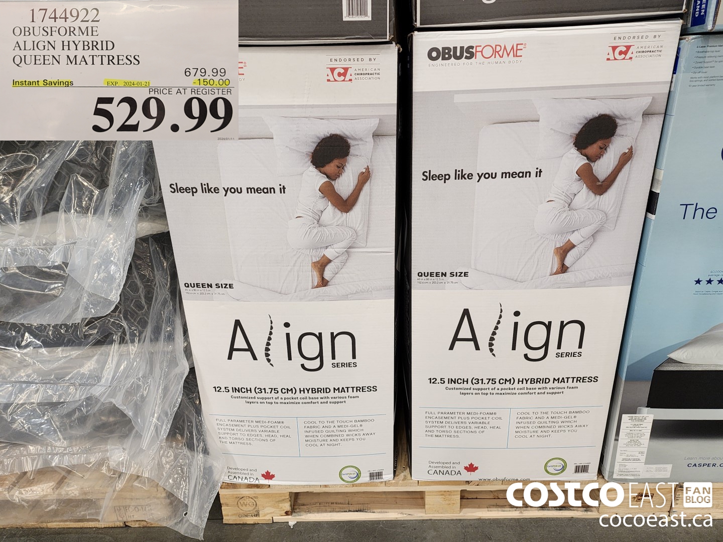 1744922 OBUSFORME ALIGN HYBRID QUEEN MATTRESS ($150.00 INSTANT SAVINGS EXPIRES ON 2024-01-21) $529.99