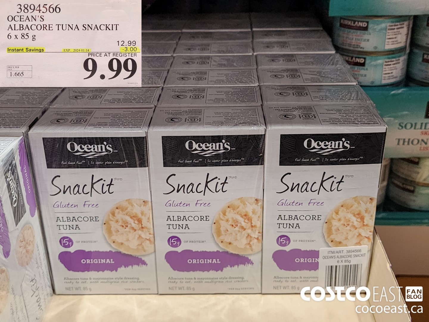 3894566 OCEAN'S ALBACORE TUNA SNACKIT 6 x 85g ($3.00 INSTANT SAVINGS EXPIRES ON 2024-01-14) $9.99