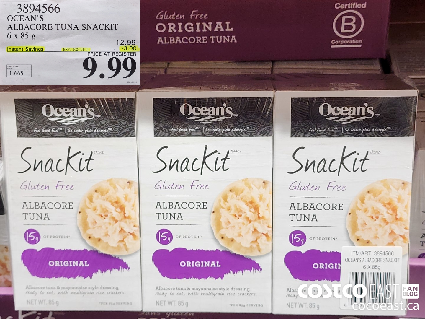 3894566 OCEAN'S ALBACORE TUNA SNACKIT 6 x 85g ($3.00 INSTANT SAVINGS EXPIRES ON 2024-01-14) $9.99