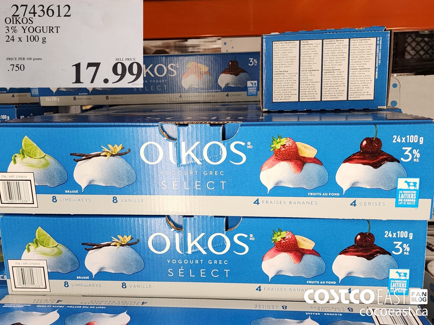 2743612 OIKOS 3% YOGURT 24 x 100g $17.99