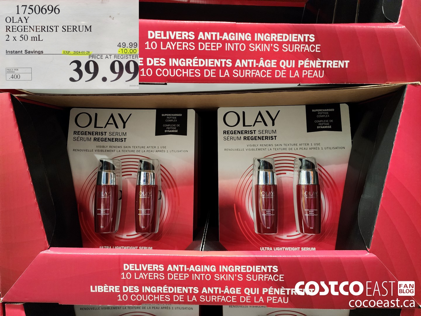 1750696 OLAY REGENERIST SERUM 2x 50 mL ($10.00 INSTANT SAVINGS EXPIRES ON 2024-01-28) $39.99