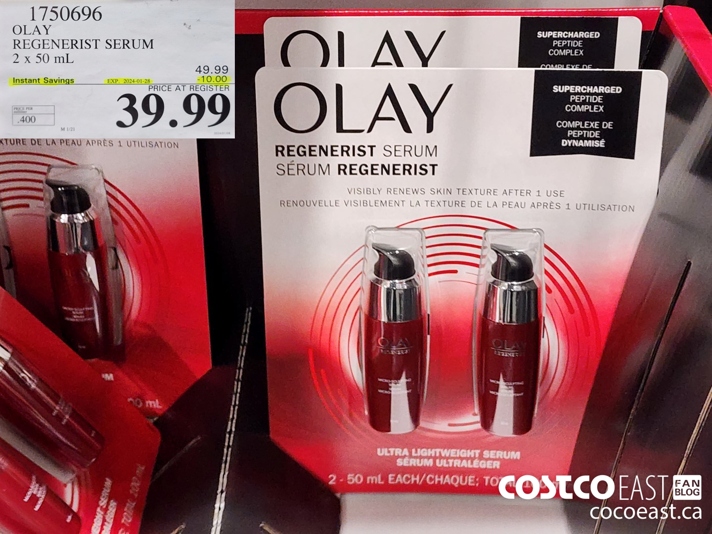 1750696 OLAY REGENERIST SERUM 2x 50 mL ($10.00 INSTANT SAVINGS EXPIRES ON 2024-01-28) $39.99