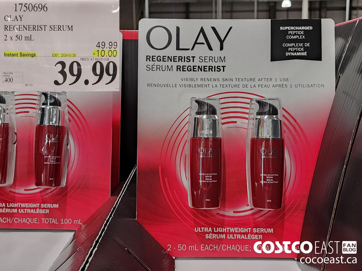 1750696 OLAY REGENERIST SERUM 2x 50 mL ($10.00 INSTANT SAVINGS EXPIRES ON 2024-01-28) $39.99