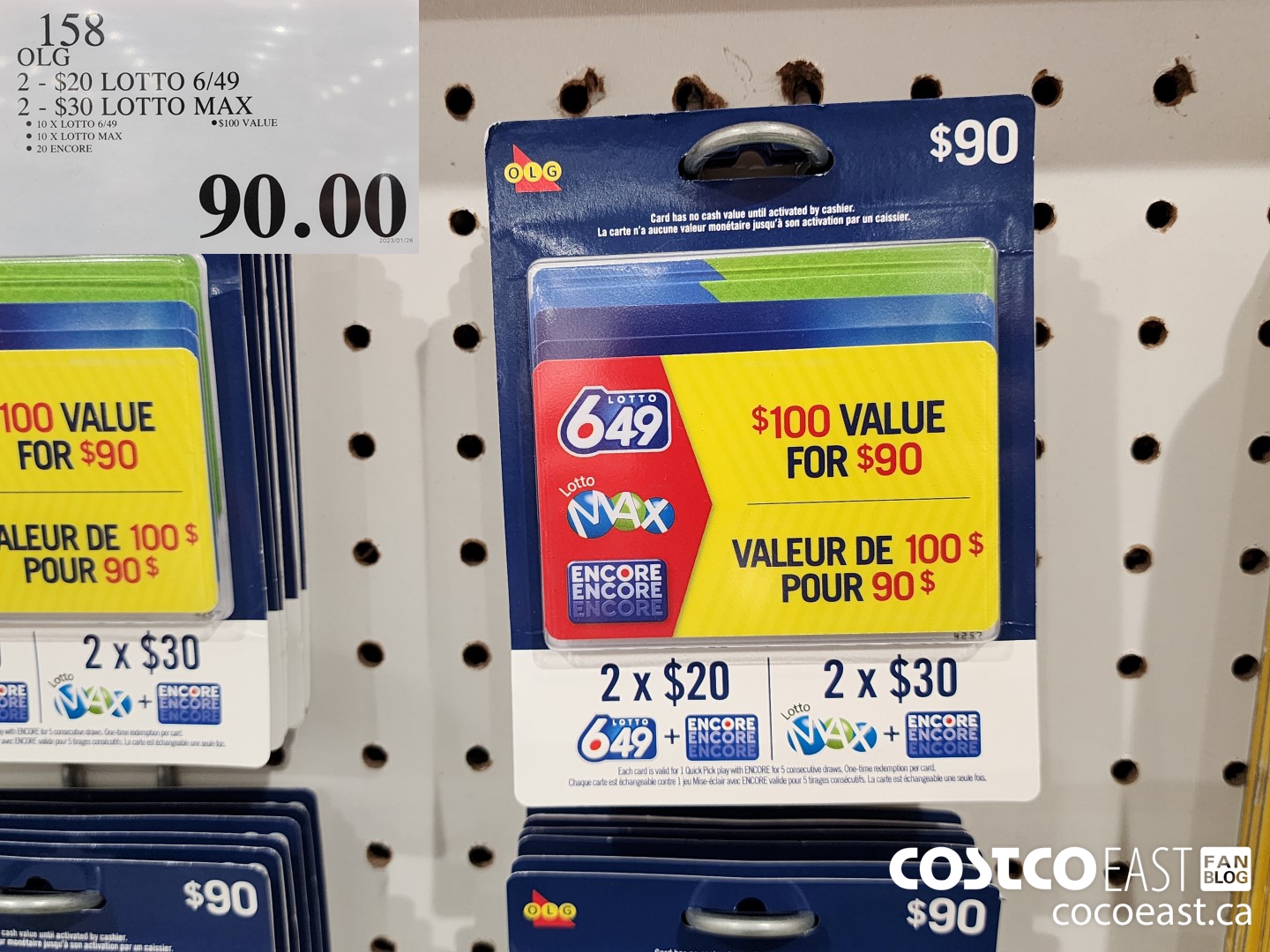 158 OLG 2 $20 LOTTO 6/49 2 $30 LOTTO MAX $90.00